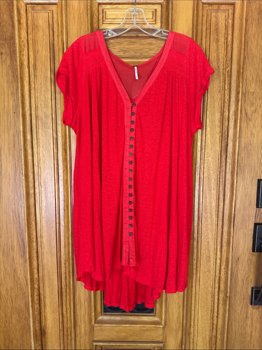 Free People Red Lotus Button-Front V-Neck Women's Top